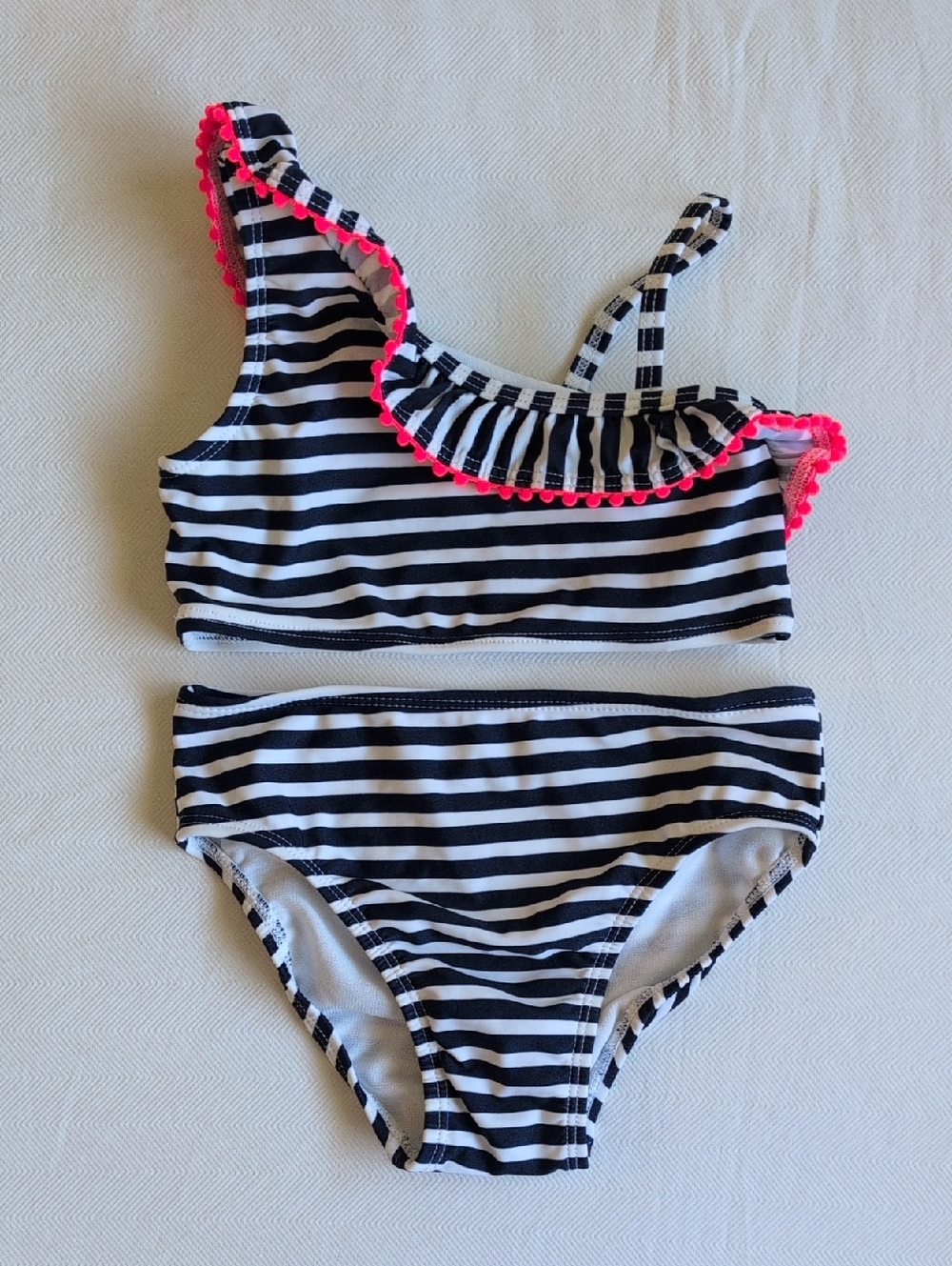 NWOT george girls navy striped bikini swimsuit with neon pompom trim 4T toddler